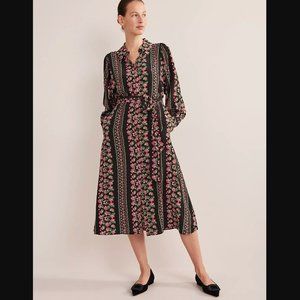 Boden Women's Floral Midi Shirt Dress in Black Size 10 - NWT $165